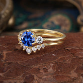 1 Carat Round Cut Sapphire Engagement Ring Set Classic Wedding Ring